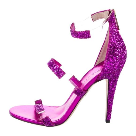 Tamara Mellon Purple Glitter Frontline Shoes - Picture 1 of 9
